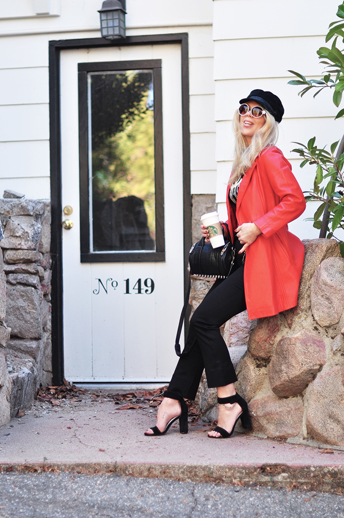 retro 60s style - spring look - black and red - vintage leather jacket - chanel