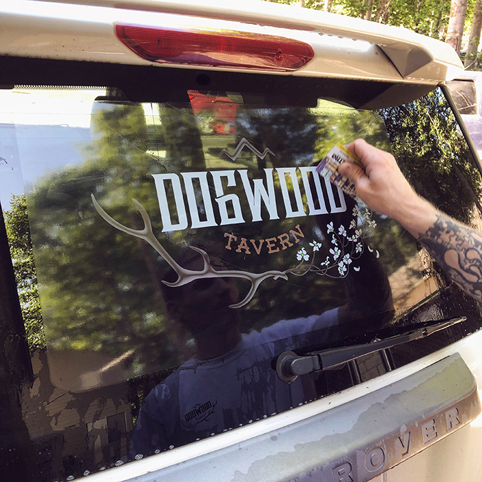 Dogwood Tavern-car window decal application