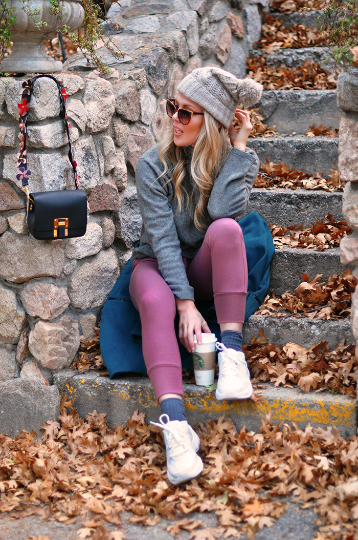 cozy fall style -mauve pink and grey-fendi strap diy-chunky dad shoes - love maegan tintari