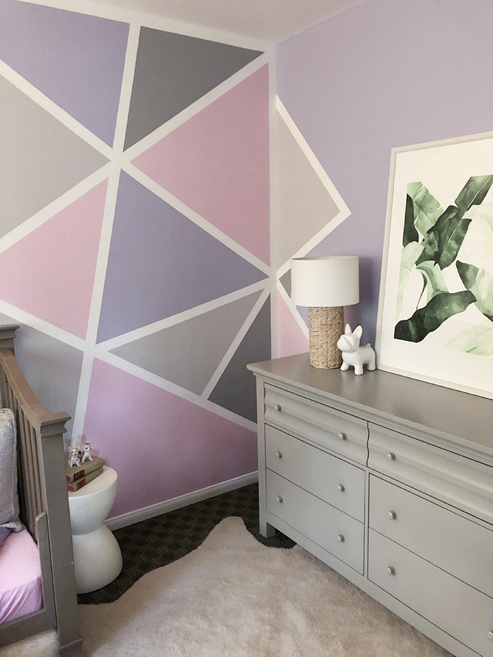 home decorating ideas-kids rooms-geometric accent feature wall in little girl's room