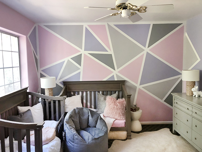 home decorating ideas-kids rooms-geometric accent feature wall in little girl's room