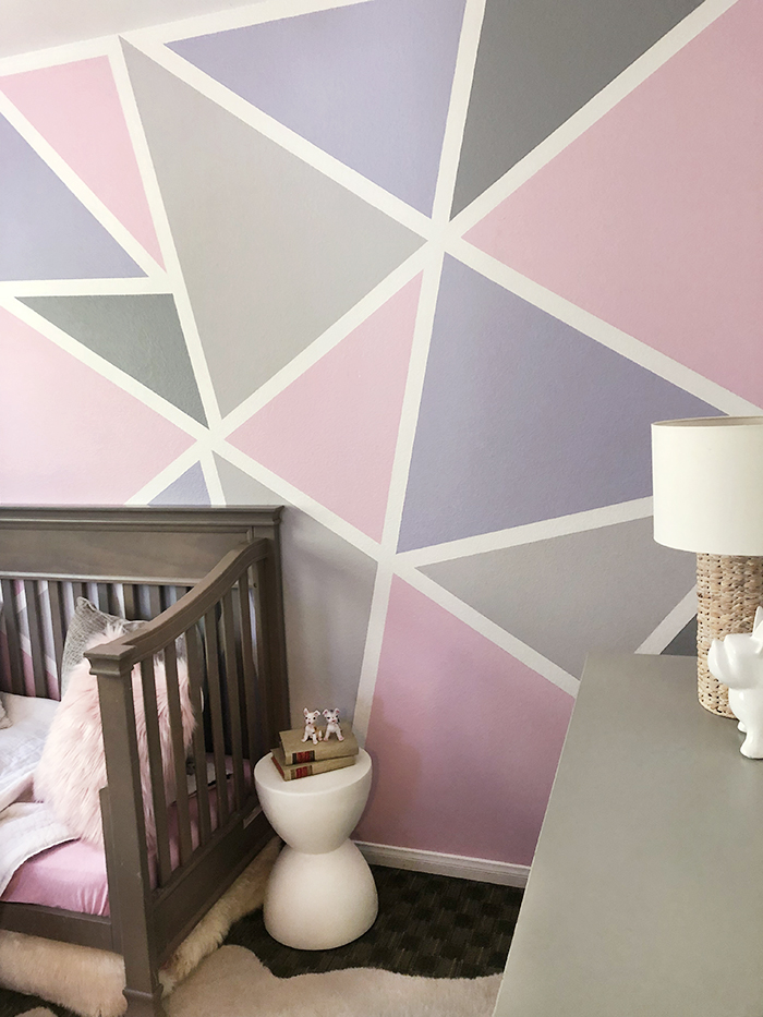 home decorating ideas-kids rooms-geometric accent feature wall in little girl's room