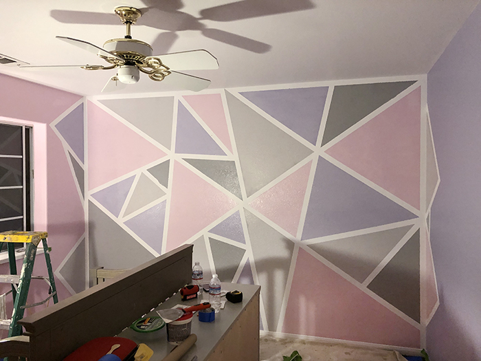 home decorating ideas-kids rooms-geometric accent feature wall in little girl's room