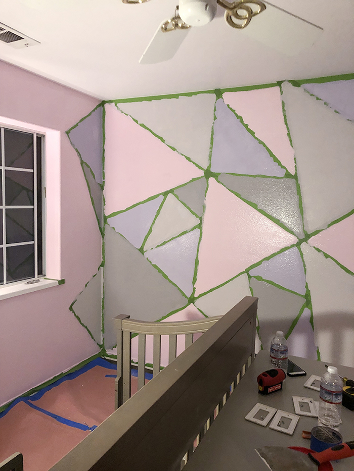 home decorating ideas-kids rooms-geometric accent feature wall in little girl's room