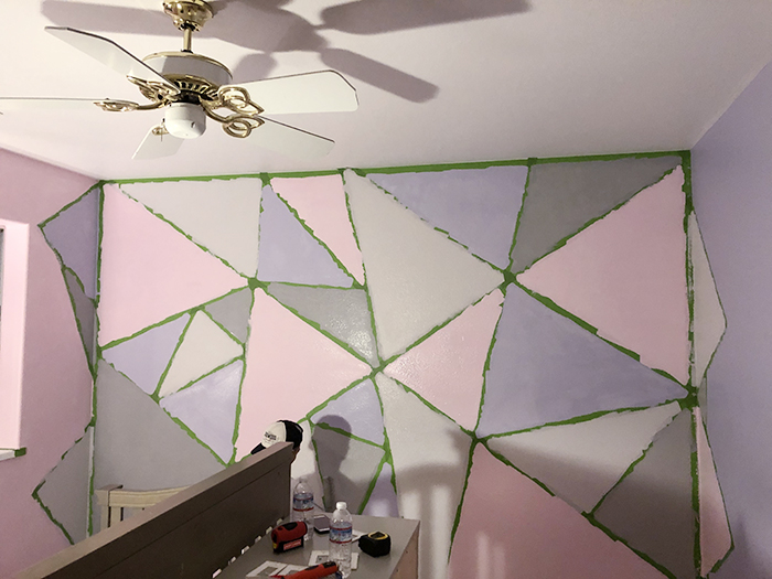 home decorating ideas-kids rooms-geometric accent feature wall in little girl's room