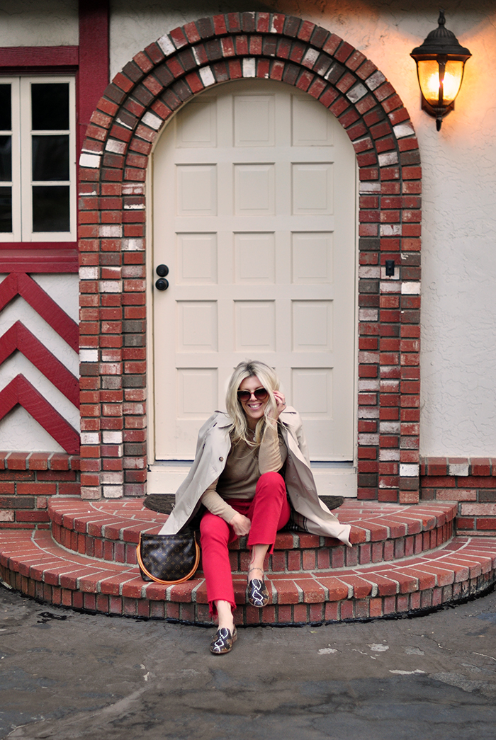 fall style, red and ivory and camel, snakeskin trend and classic burberry trench - love maegan tintari