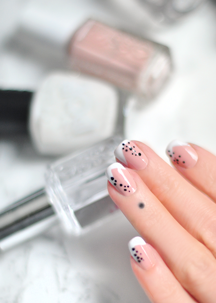 abstract french tip manicure with dots - neutral nail art, nails, nail art ideas, french manicures, cute nails, french tips, 