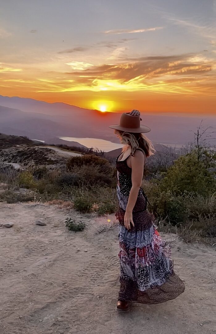 standing in a nice dress staring at the sunset, maxi dress, sunset landscape photo over a lake, mountain lake sunset, silverwood lake, san bernardino mountains, lake arrowhead, sunset pics