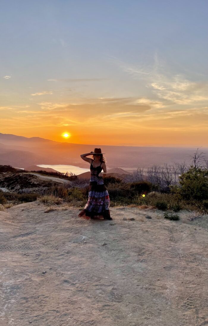 standing in a nice dress staring at the sunset, maxi dress, sunset landscape photo over a lake, mountain lake sunset, silverwood lake, san bernardino mountains, lake arrowhead, sunset pic