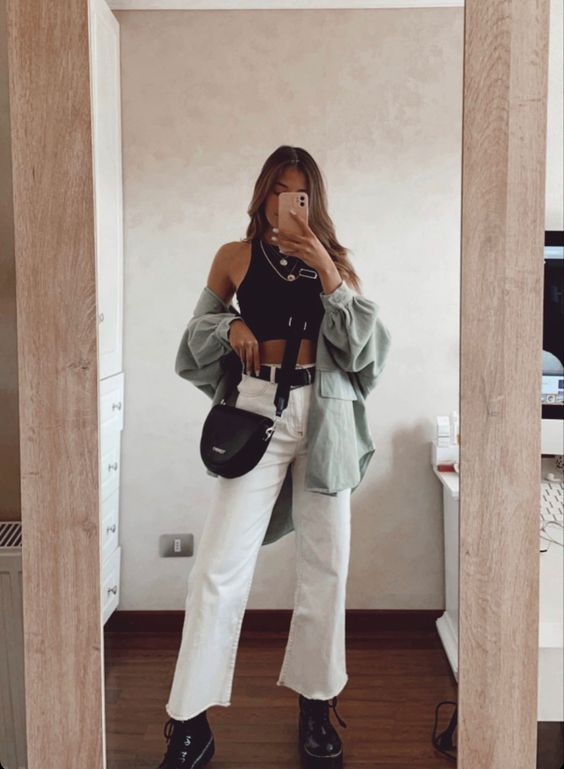 how to wear white ivory wide straight leg cropped jeans