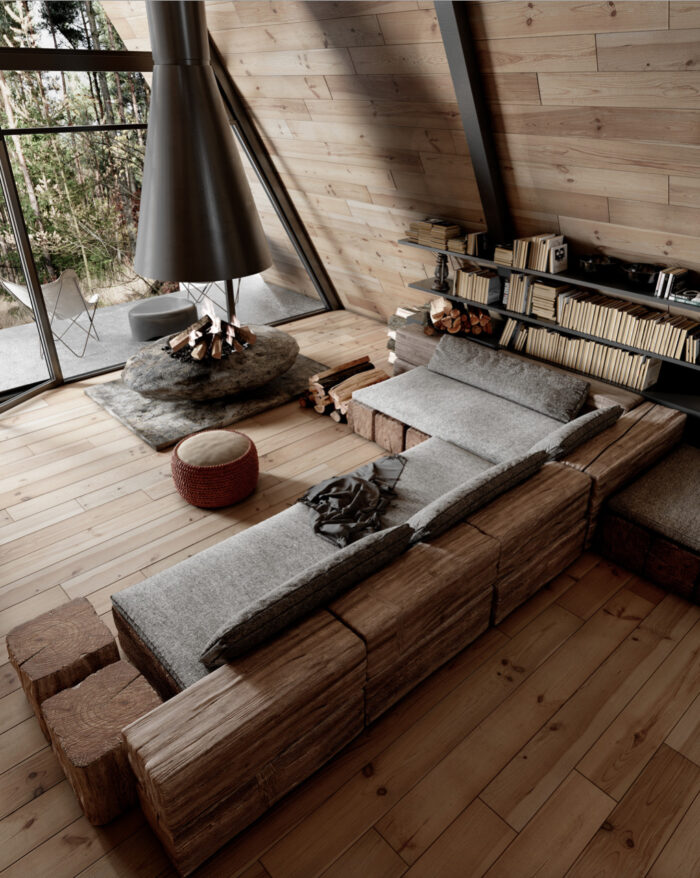 Lake Tahoe California modern rustic a-frame cabin house interiors