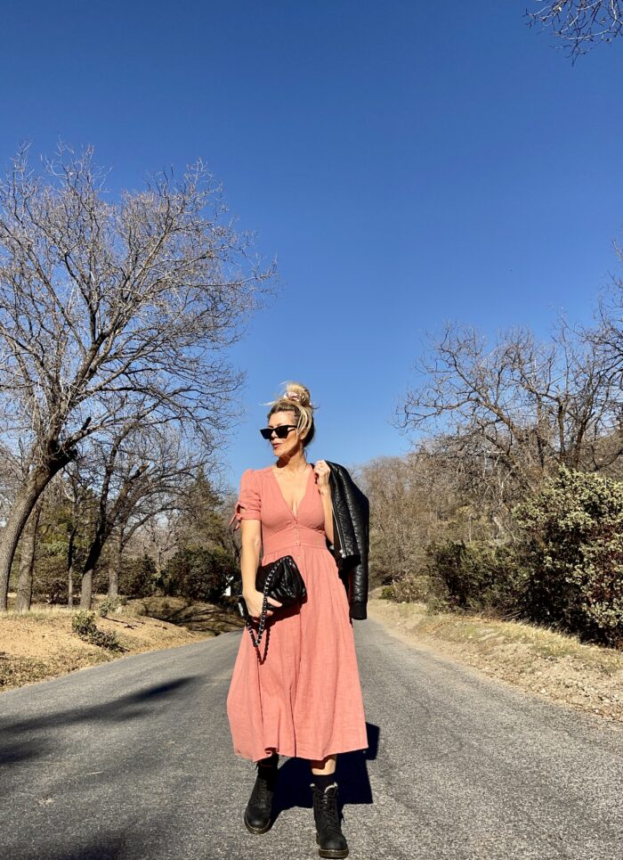 pink dress with black leather and dr martens lake arrowhead