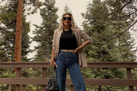 fall style, jeans and a blazer, lee jeans, wide leg jeans, high waist jeans, fall outfits, fall fits, trees and autumn sky