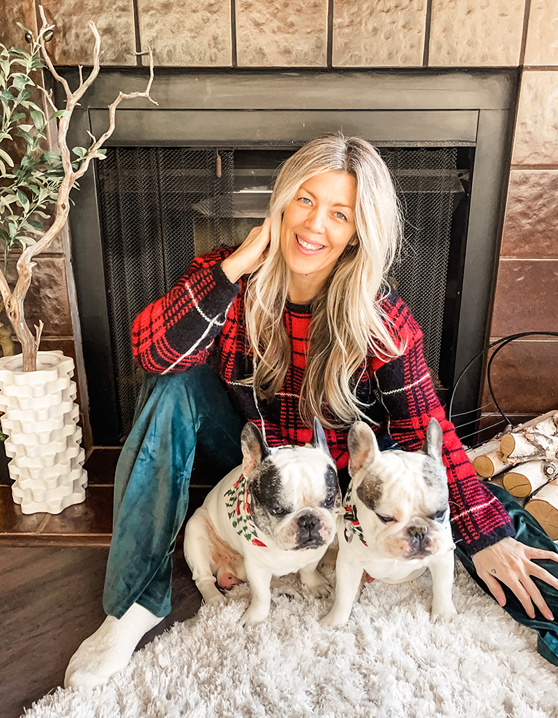 Merry Christmas family photos with pets, dogs, french bulldogs