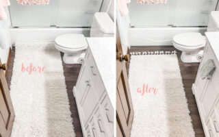 DIY rug runner hack-how to shorten a rug before after-small bathroom ideas