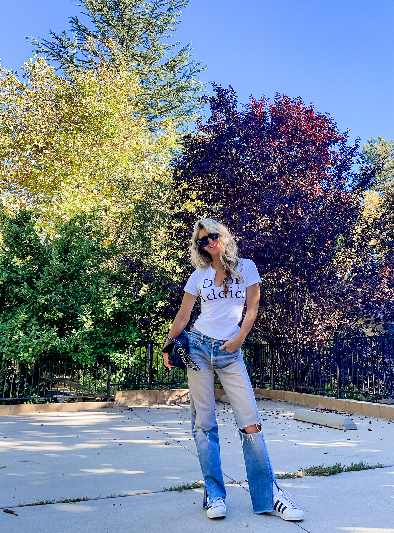 casual fall style, vintage DIOR t-shirt, Dior addict shirt, vintage Levi's, Levis jeans, Adidas superstars, retro 90s y2k fit