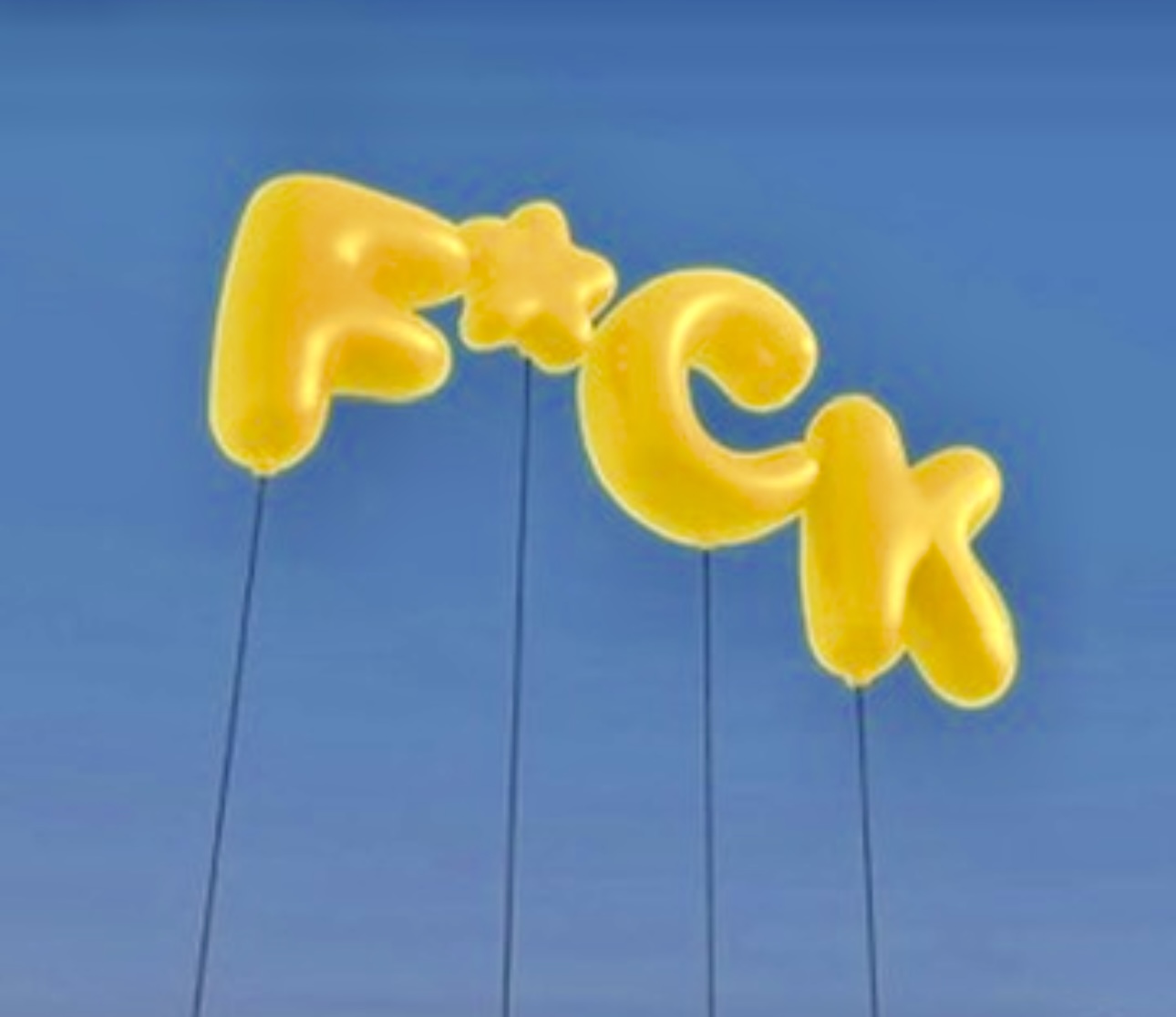 yellow FUCK balloon against a blue sky - Everything She Never Had - a novel by Maegan Tintari