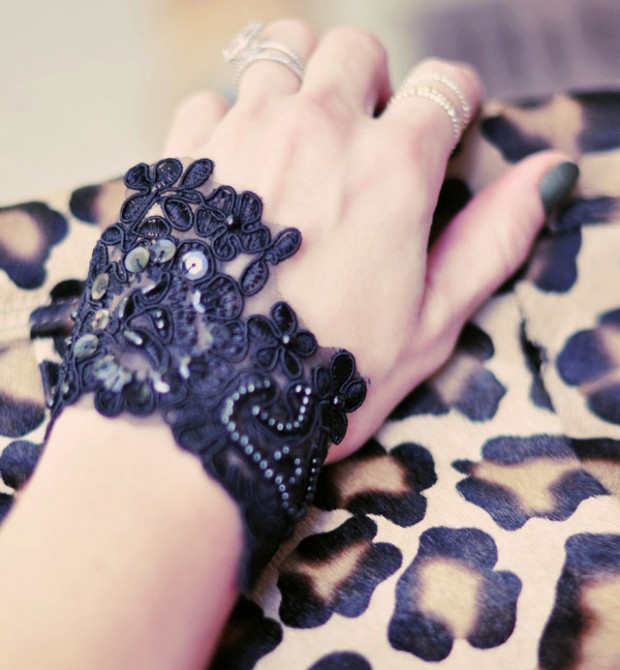 DIY BLack Lace Beaded Bracelet-4 leopard bag