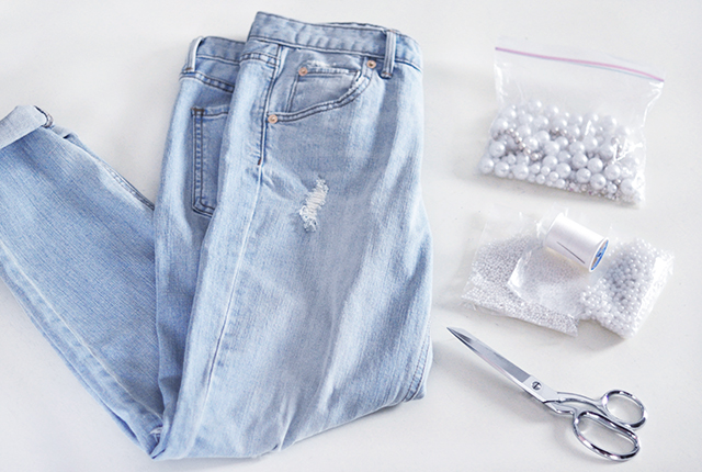 DIY Pearl Embellished skinny boyfriend jeans-1