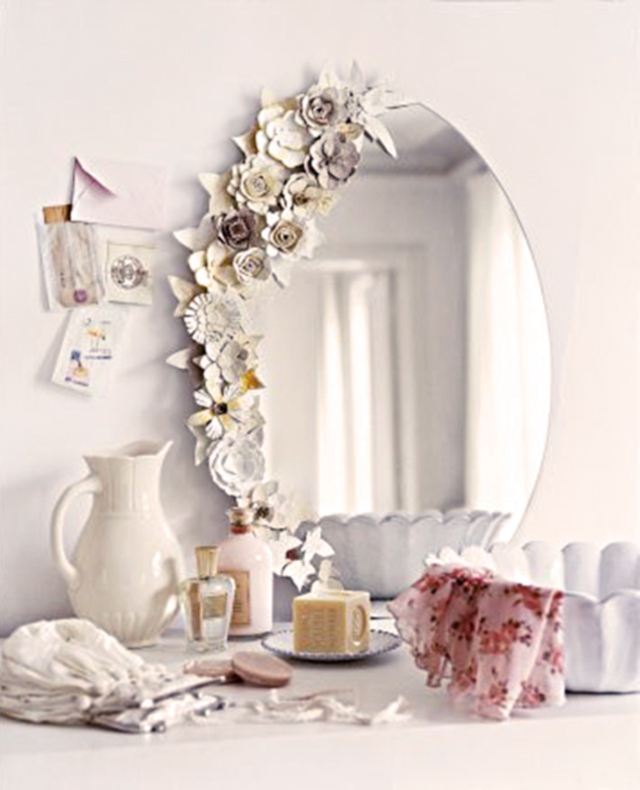 DIY paper flowers on a mirror