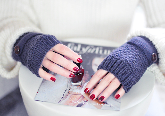 Deep red Zoya nail polish_fingerless gloves