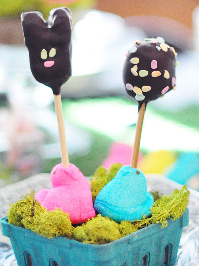 Easter Bunny Cake Pops_with peeps in mossy basket