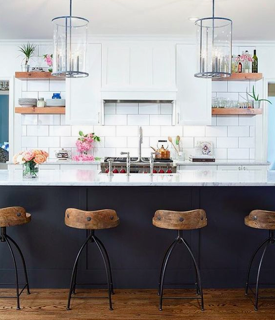 navy and white kitchen