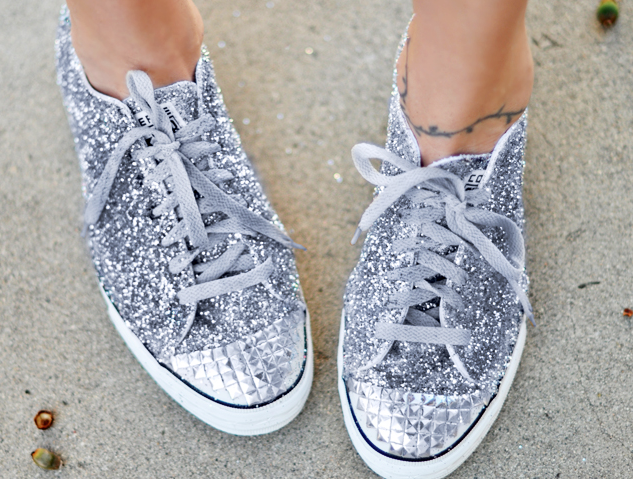 Shoe DIYS | Glitter Sneakers With Studded Toe Cap