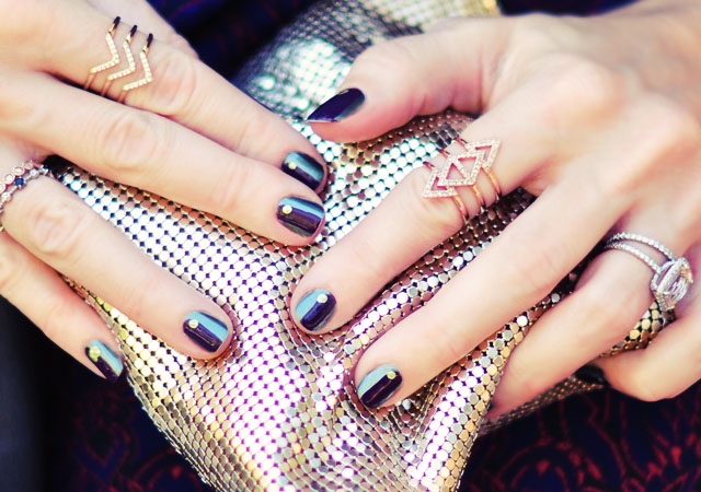 fall nails-gold_purple_green metallic manicure