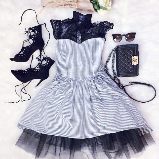 friday fairytale_chanel boy bag_shelby dress_lace up heels