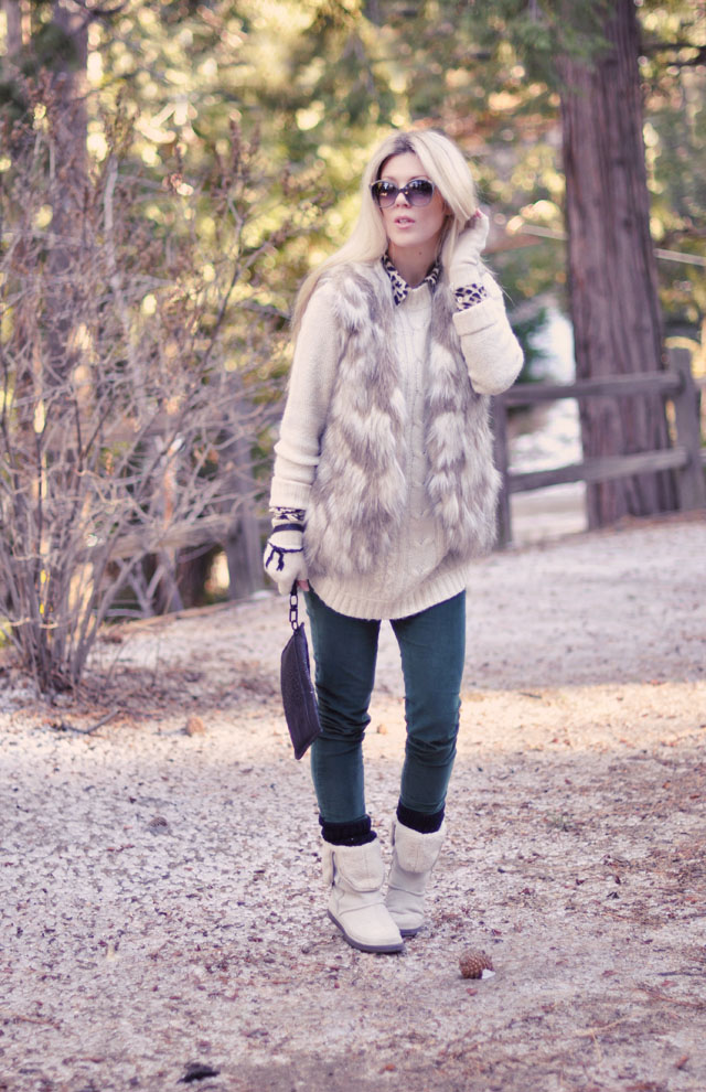 green skinnycords- fur vest