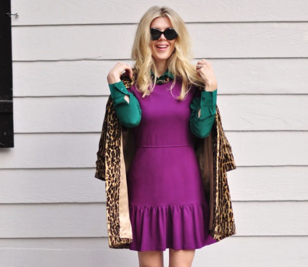 layering blouses under dresses-leopard coat