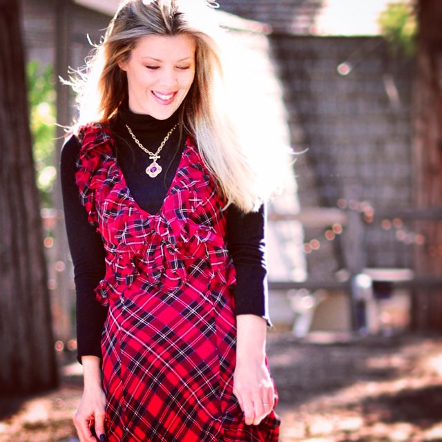 plaid maxi dress with turtleneck